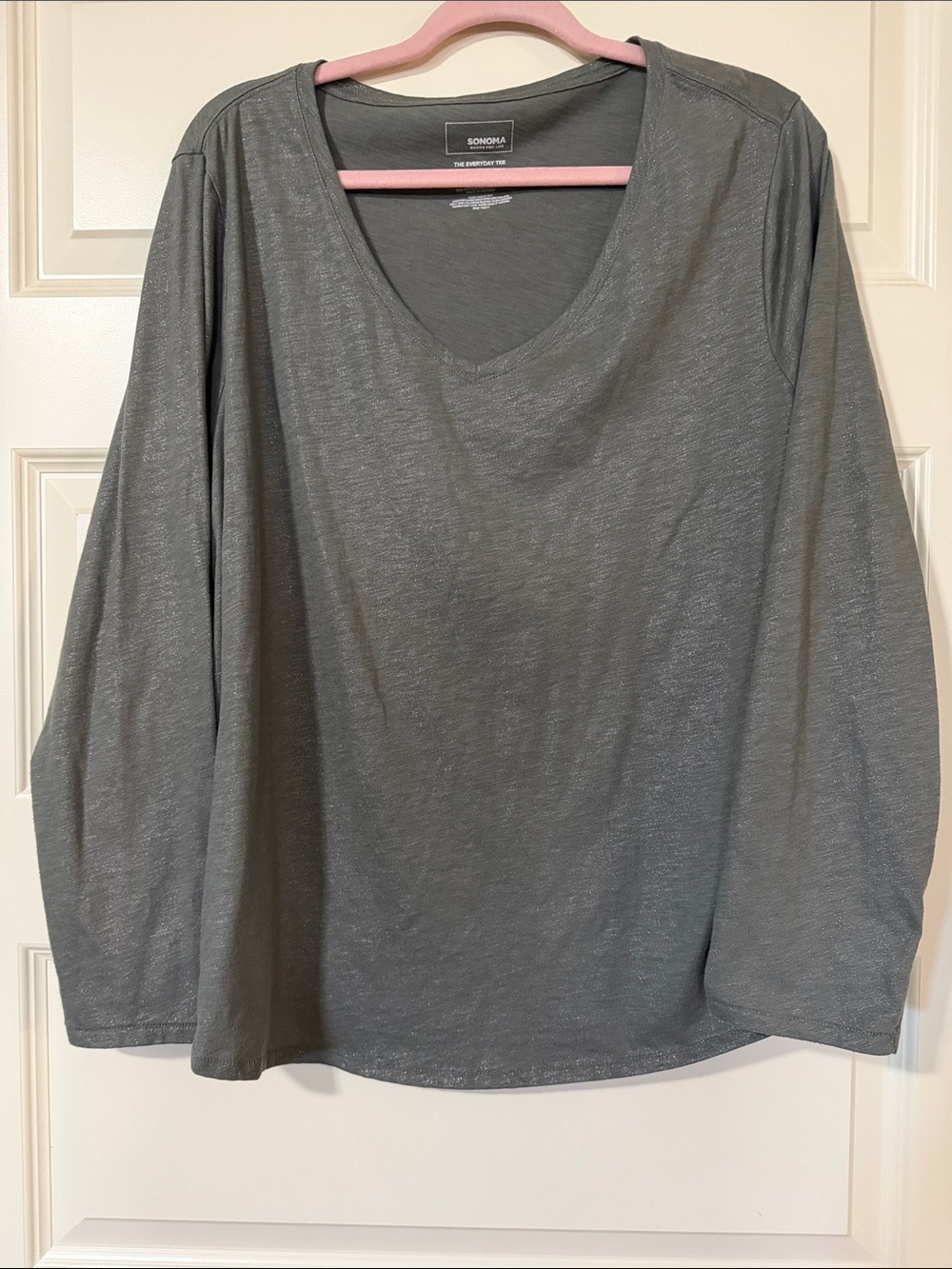 Sonoma Heather Green Shimmer V-Neck Long Sleeve Tee